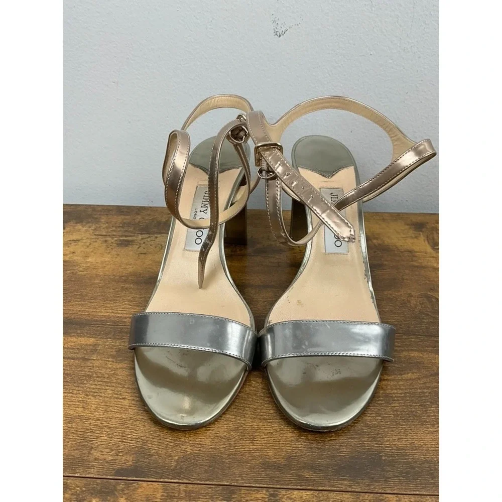 Jimmy Choo Metallic Block Heel Sandals Women's Size‎ 39.5 US 9.5 Luxury Designer